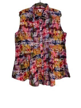 Intro Womens XL Multicolor Sleeveless Button Up Blouse Abstract Flowy Oversized